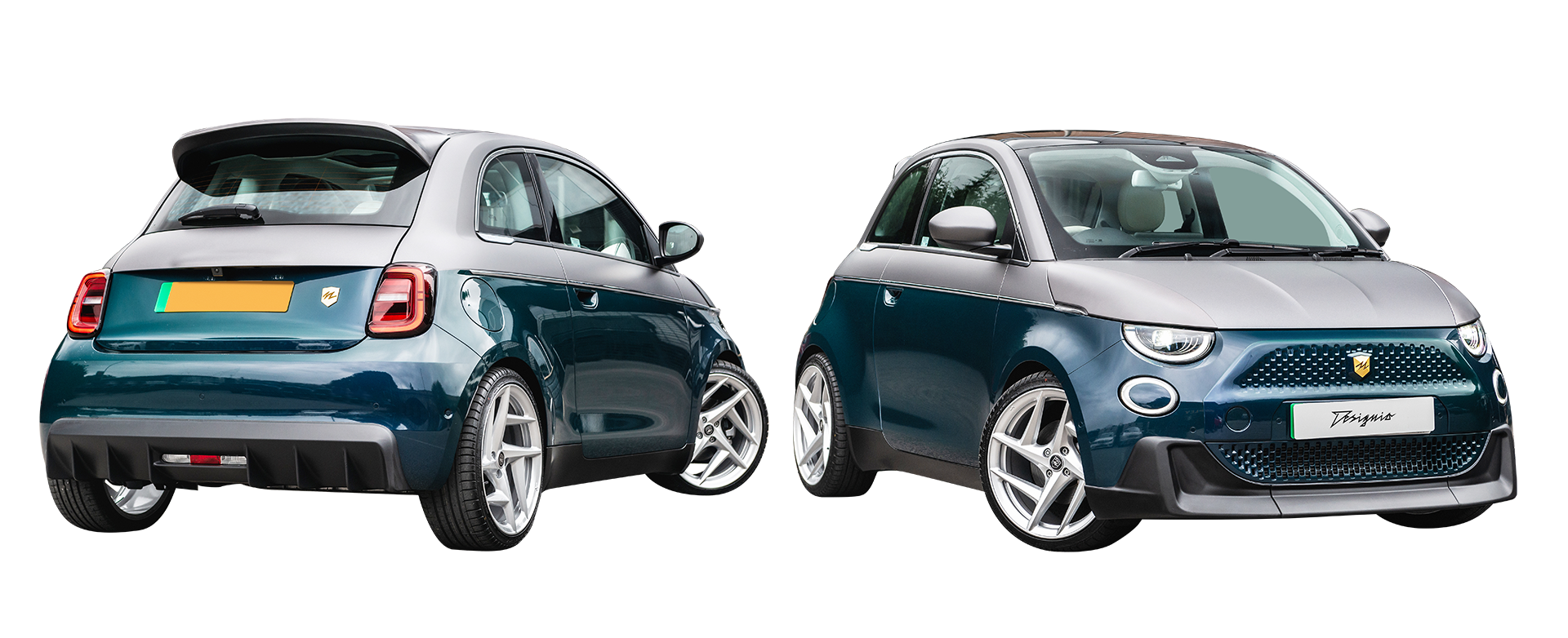 Designio Fiat 500e side profile with hotspot markers